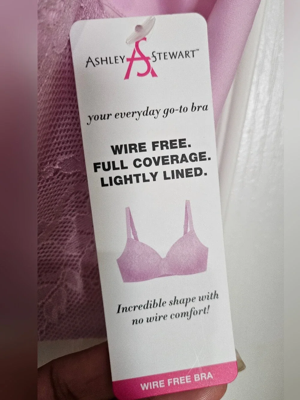 Ashley Stewart Wire Free Bra 44D Pink Lace Full Coverage Lightly Lined Comfort